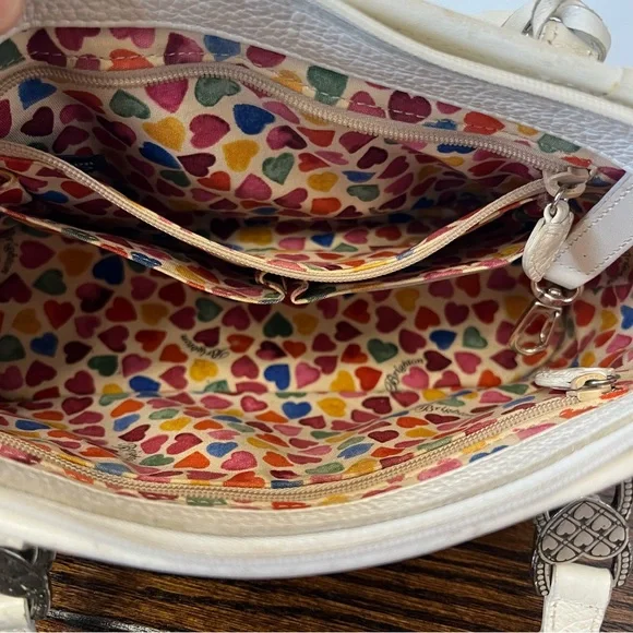 Brighton Fresca White Multicolor Colorful Hearts Leather Shoulder Bag Purse - Picture 10 of 16